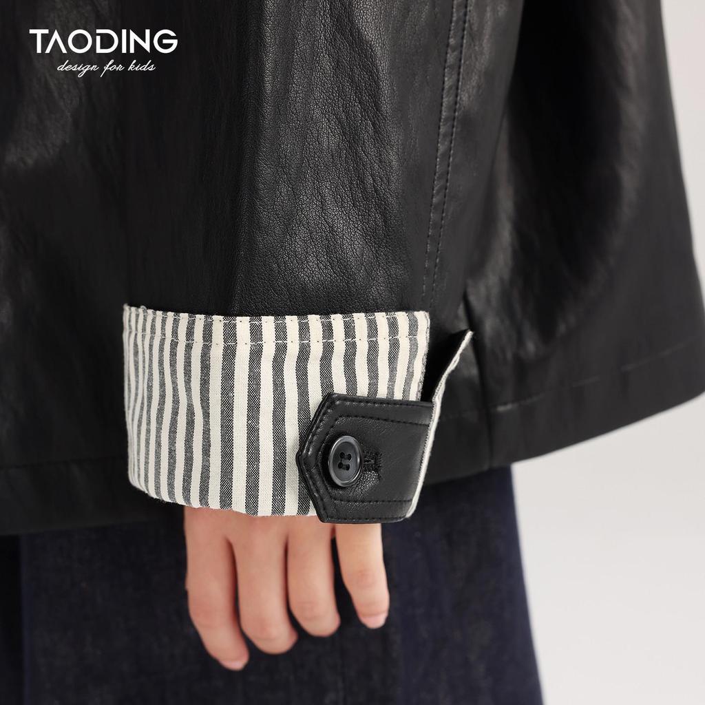 Tao Town Girls' Leather Lapel Jacket - Spring/Autumn Fashion for Big Kids