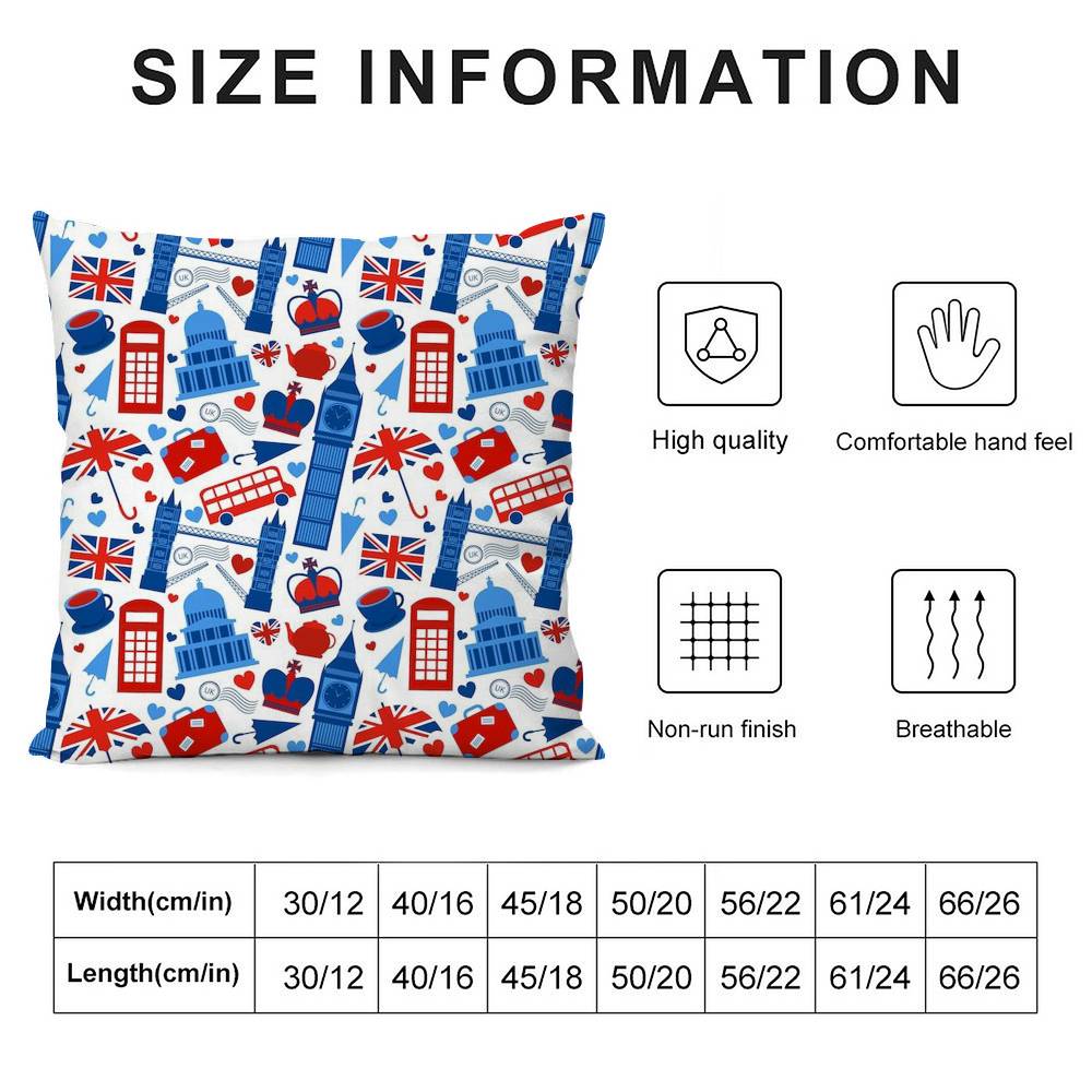 LOVE England Printed Pillow Case Sofa Living Room Bedroom Double-sided Printing Square Cushion Nap Time Pillow Case
