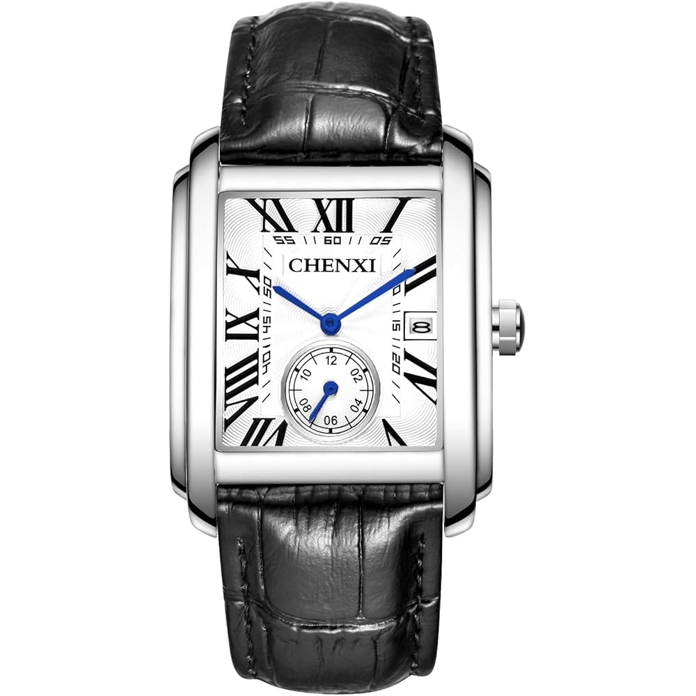 Men s Analog Square Watch with Leather Strap, Waterproof, Antique Style