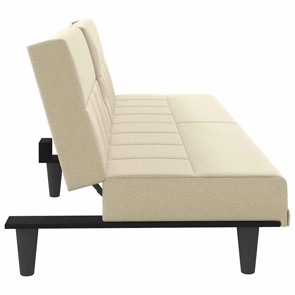 Cream Fabric Sleeper Sofa with Drink Holders