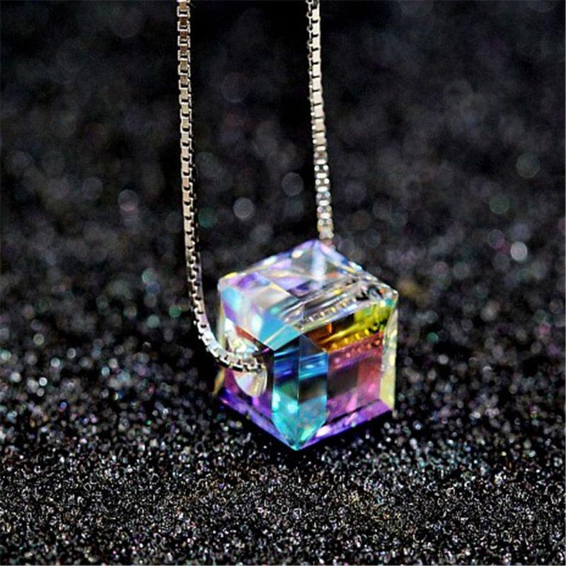

20in Simple Fashion Square Crystal Pendant Necklace Female Clavicle Chain Gifts for Father Mother Lovers Couples Clear&Other