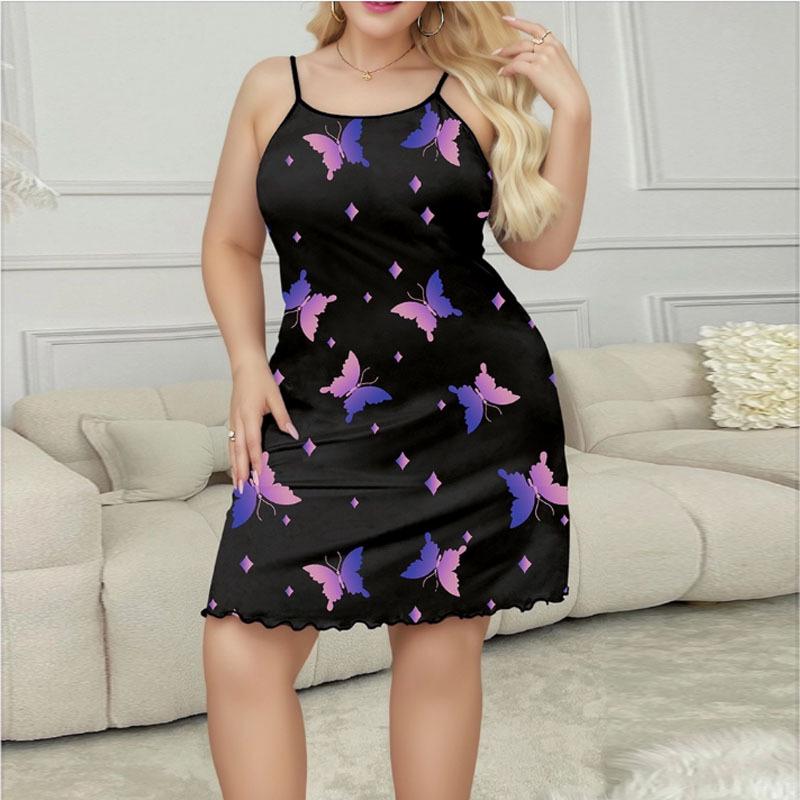 

Пижама и ночная сорочка на бретелях большого размера в европейском и американском стиле для женщин 5XL чёрный