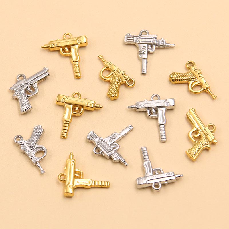 18K Gold Plated Stainless Steel Gun Pendant Accessories, 4 Styles