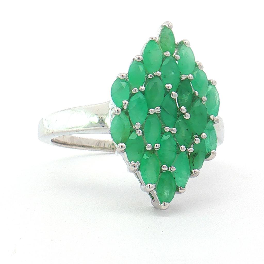 Emerald Marquise Ring, 925 Sterling Silver, Rhodium Plated Band, Stackable Wedding Ring