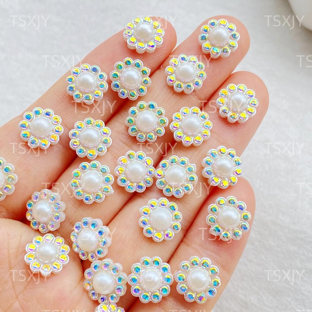 

50Pcs Resin 3D Mini Sparkling Flower Pearl Gems Flatback Figurines Scrapbook Wedding Applique Nail Art Decor Crafts