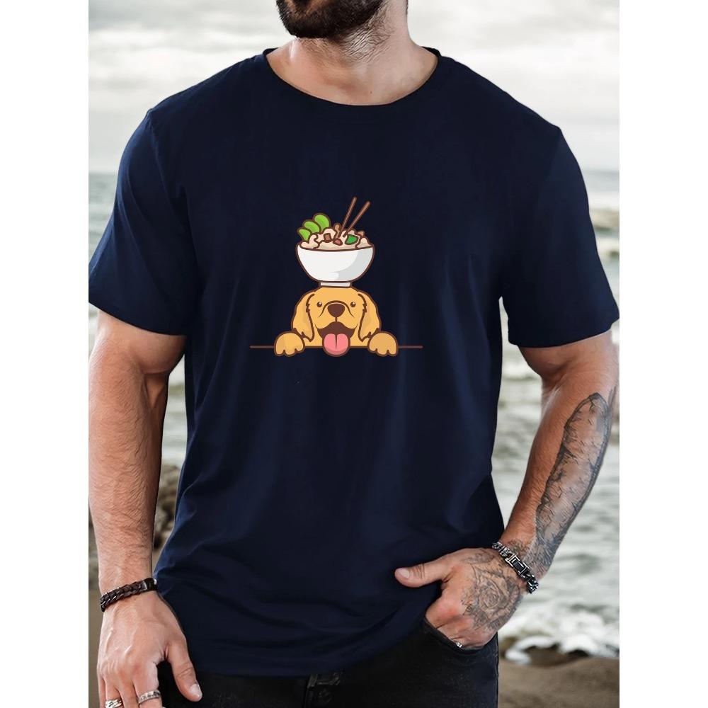 

Мужская футболка с коротким рукавом и круглым вырезом, летняя повседневная, с рисунком щенка в миске XXXL темно-синий