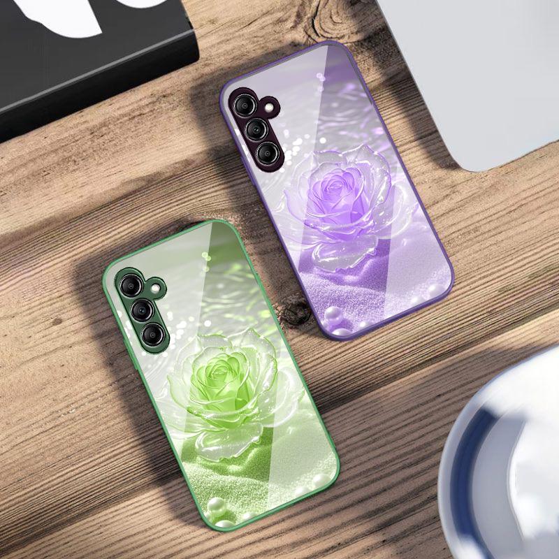 Gradient Crystal Rose For Samsung A 73 72 71 A70 56 55 54 A53 52 A51 A50 42 A35 A34 33 32 31 26 25 24 23 22 30 glass phone case