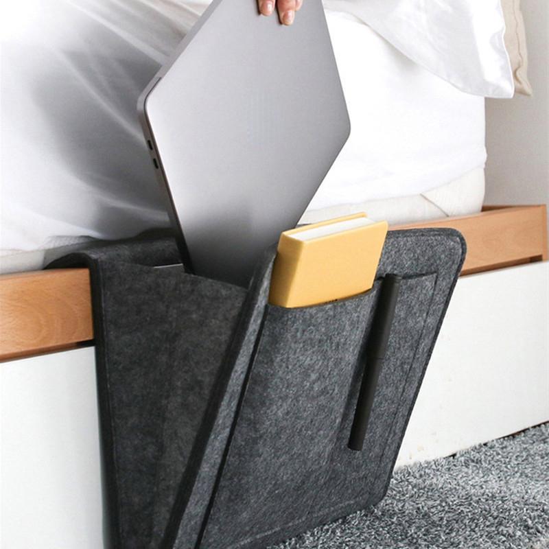 1Pc Felt Bedside Storage Bag Pouch Bed Desk Bag Sofa Remote Control Hanging Caddy Couch Storage Organizer Bed Holder Pockets