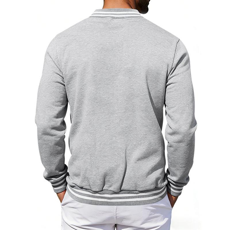 Men S Vintage Loose Fleece Stand Collar Baseball Jacket