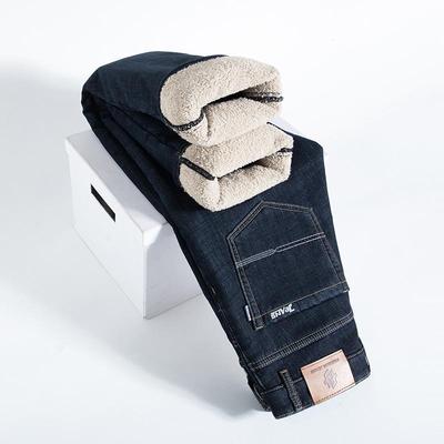 Jean d'hiver ample à jambes droites en laine d'agneau pour homme - Pantalon business et tendance pour papa