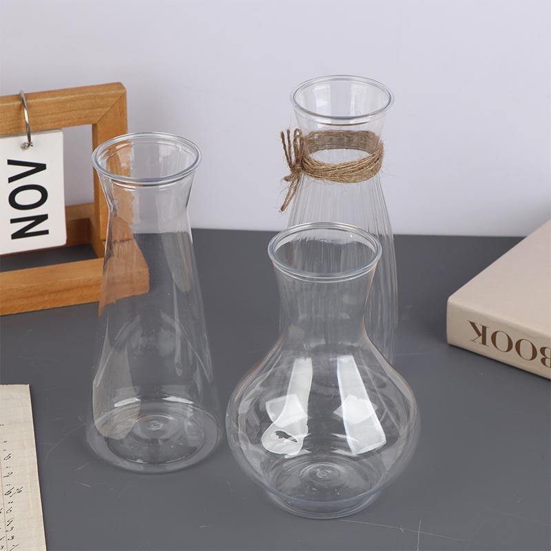 1Pc Plastic Striped Vases Transparent Vases Large-Bellied Vase For Wedding Banquets, Festivals And Home Table Decoration