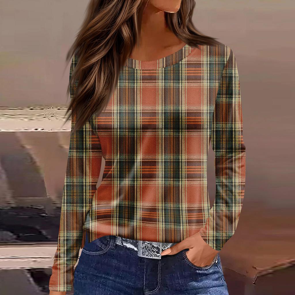 Damenmode Lässig Schlitz Saum Rundhals Langarm Lose Bedrucktes T-Shirt Damen Top