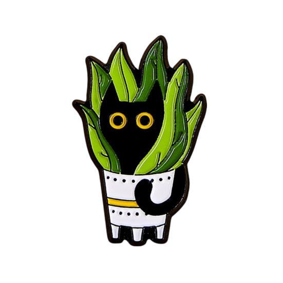 

Enamel Brooch Cartoon Green Plant Cat Shape Lapel Pin Jackets Hats Sweatshirts School Bags Badge Outfit Accessory B