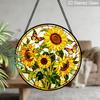 2D Flat Stained Glass Sunflower Window Decoration, 7.87inches Yellow Colored Glass Plate with Chain, Charming Spring Summer Home Decor, Unique