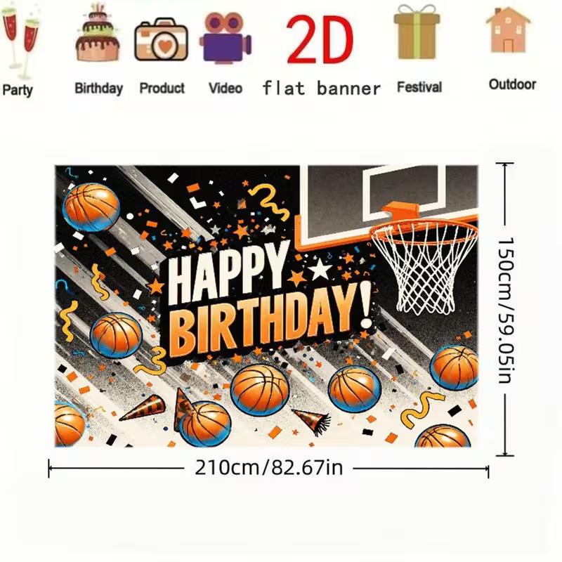 2D Cool Basketball Happy Birthday Backdrop for Teen Boys & Party Decoration