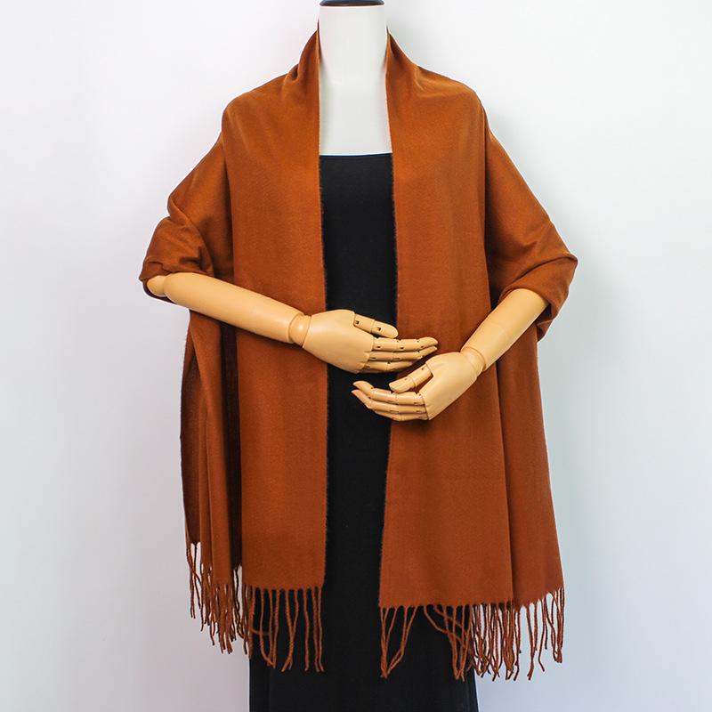 European-American Thickened Warm Winter Scarf: Long, Wide, Imitation Cashmere Shawl In Solid Colors