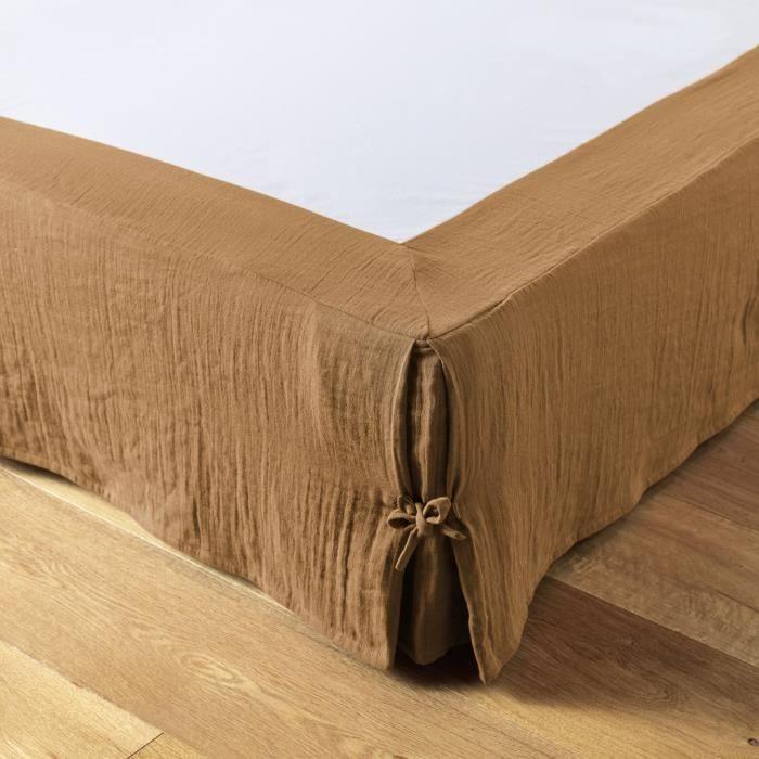 Cache-sommier - Gaïa - 160x200cm - Gaze de coton - Couleur camel - Style classique