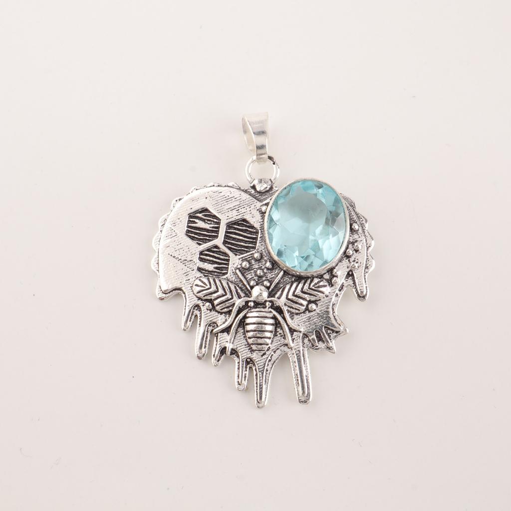 Sky Blue Topaz Gemstone 925 Sterling Silver Jewelry Handmade Boho Pendant 1.49" CP-28-7