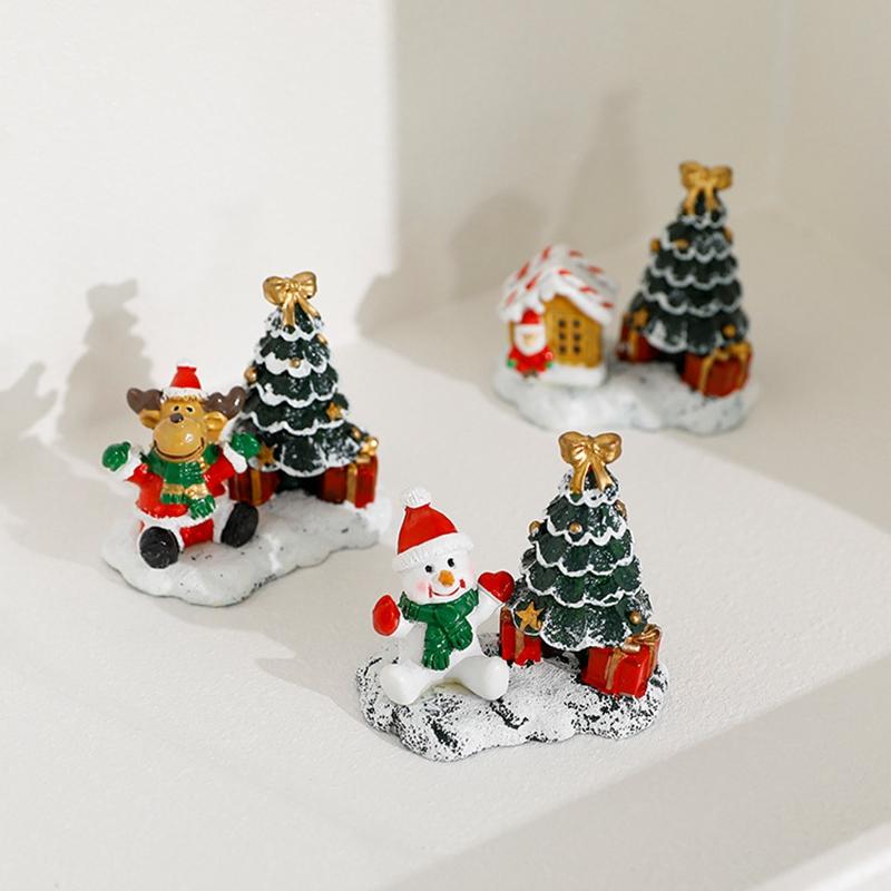 Christmas Resin Small House Micro Landscape Merry Christmas Decorations for Home Desktop Ornament New Year Party Kids Gifts