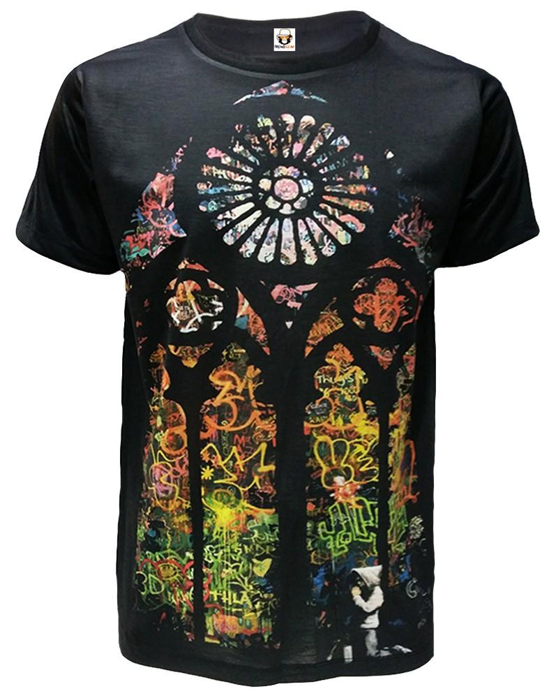 

Banksy Stained Glass Window Sublimation Front Print/Graffiti Art/TShirt/Top Unisex T-Shirt M