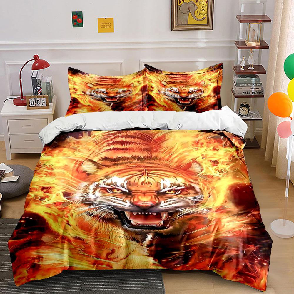 Fiery tiger face design. Bedding sets Duvet cover sets Duvet covers Pillowcases(1 * Duvet Cover 2 * Pillowcases without duvet insert)