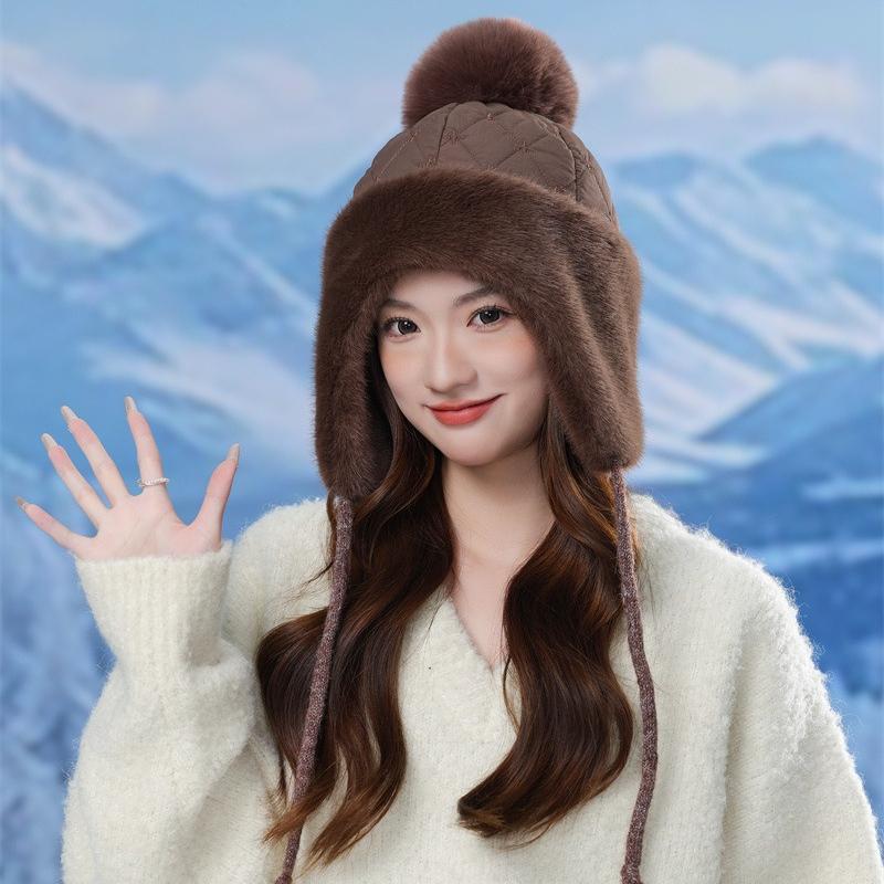 Fleece Warm Lei Feng Hat Women's Winter Thickened Ear Protectors Windproof Ski Hat Outdoor Pullover Knitted Cycling Hat