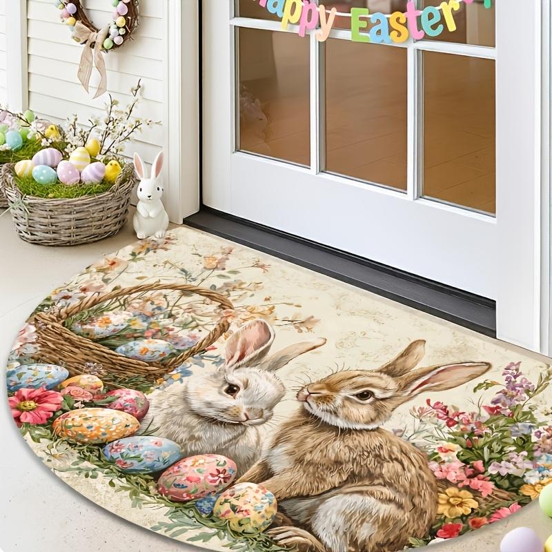 1Pcs Easter Bunny & Egg Semi Circle Welcome Doormat Non-Slip for Outdoor Patio Porch Kitchen Bathroom Entryway Floor Mat