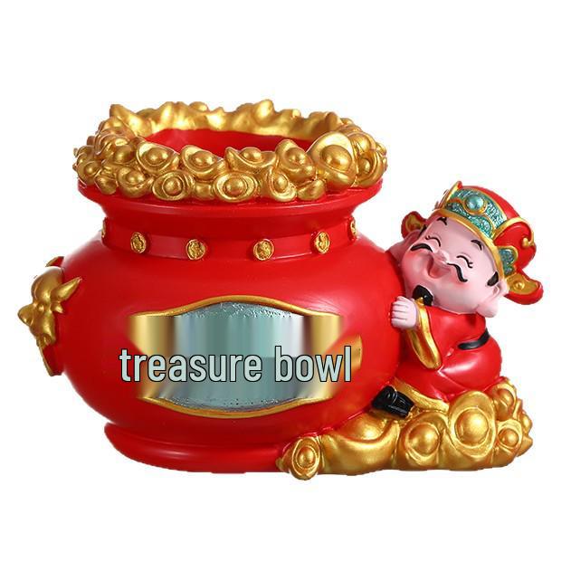 Fortune Piggy Bank: God of Wealth Pen Holder & Flower Arrangement - Lucky Bag Decor, Office Storage, New Year Gift