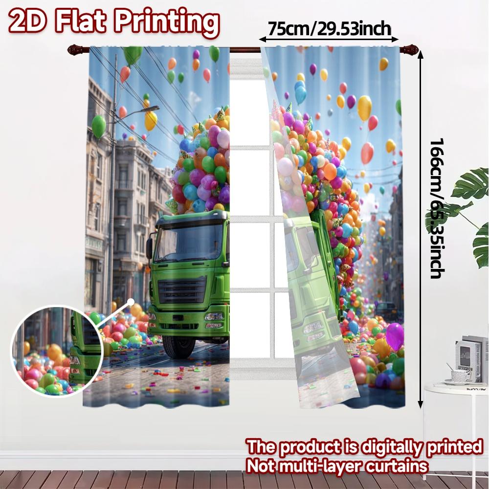 Set Of 2 Flat Printing Curtains Without Rod Partytruck Pattern Popular Versatile Polyester Room Decor Curtain