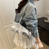 Fashion Sweet Faux Leather Tote Shoulder Bag with Lace Ribbon Bow Detail Design Handbag Cute Crossbody Purse for Women