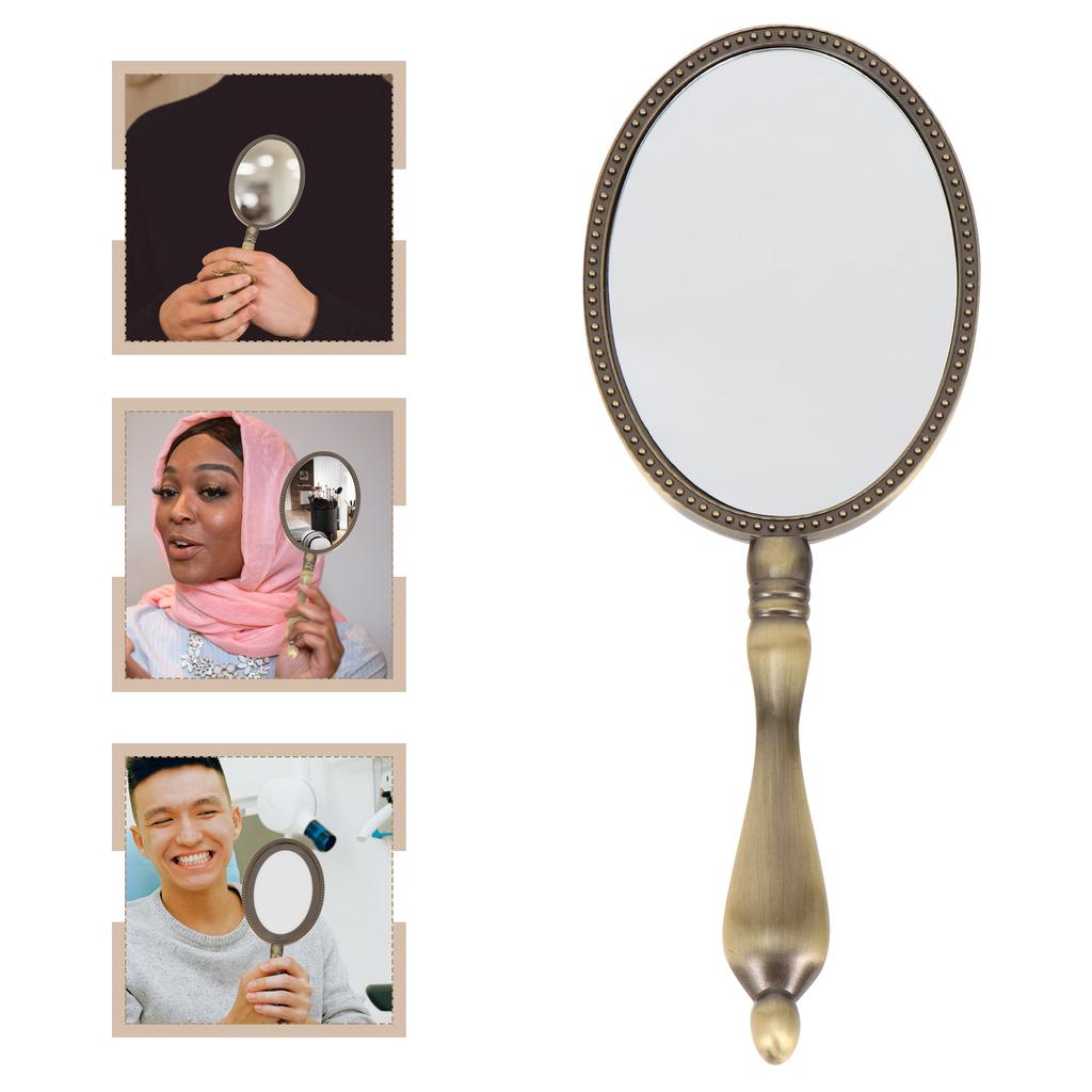 Handheld Mirror With Handle Compact Makeup Mirrors Retro Travel Beauty Accessories Durable Lightweight Ladies Gift