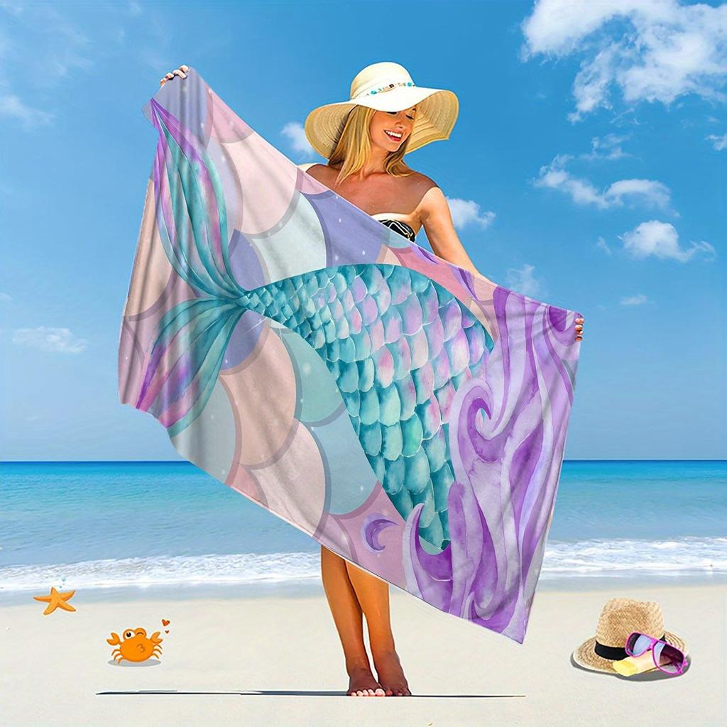 1-Pack Mermaid Tail Beach Towel - Quick-Dry Polyester, Lightweight & Comfortable for Surfing, Swimming, Yoga  Vibrant Underwater