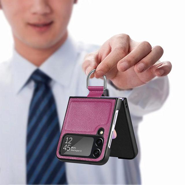 Präzise Aussparungen für die matte Leder-Telefonhülle für Samsung Galaxy Z Flip 4 5g Flip4 Flip3 Flip 3 Fingerring-Handyhülle