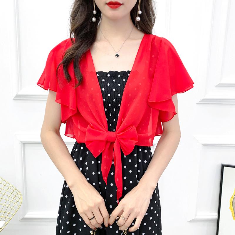 Women's Chiffon Summer Shawl Jacket - Super Light Short Sleeve Cardigan