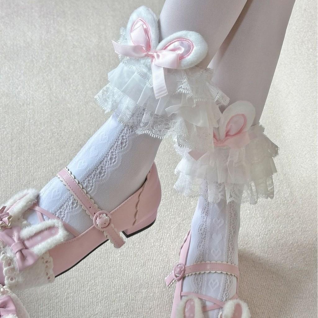 Lolita Heart Pattern Kneehigh Socks With Lace Bows For Women Summer Fashion
