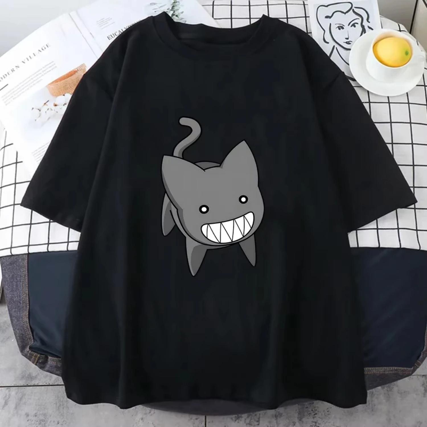 

Azumanga Daioh Ayumu Kasuga Tshirts Women Cat Manga_Comic Anime Clothes T-shirts 100% Cotton T Shirts Korean Style Cartoon Print S чёрный