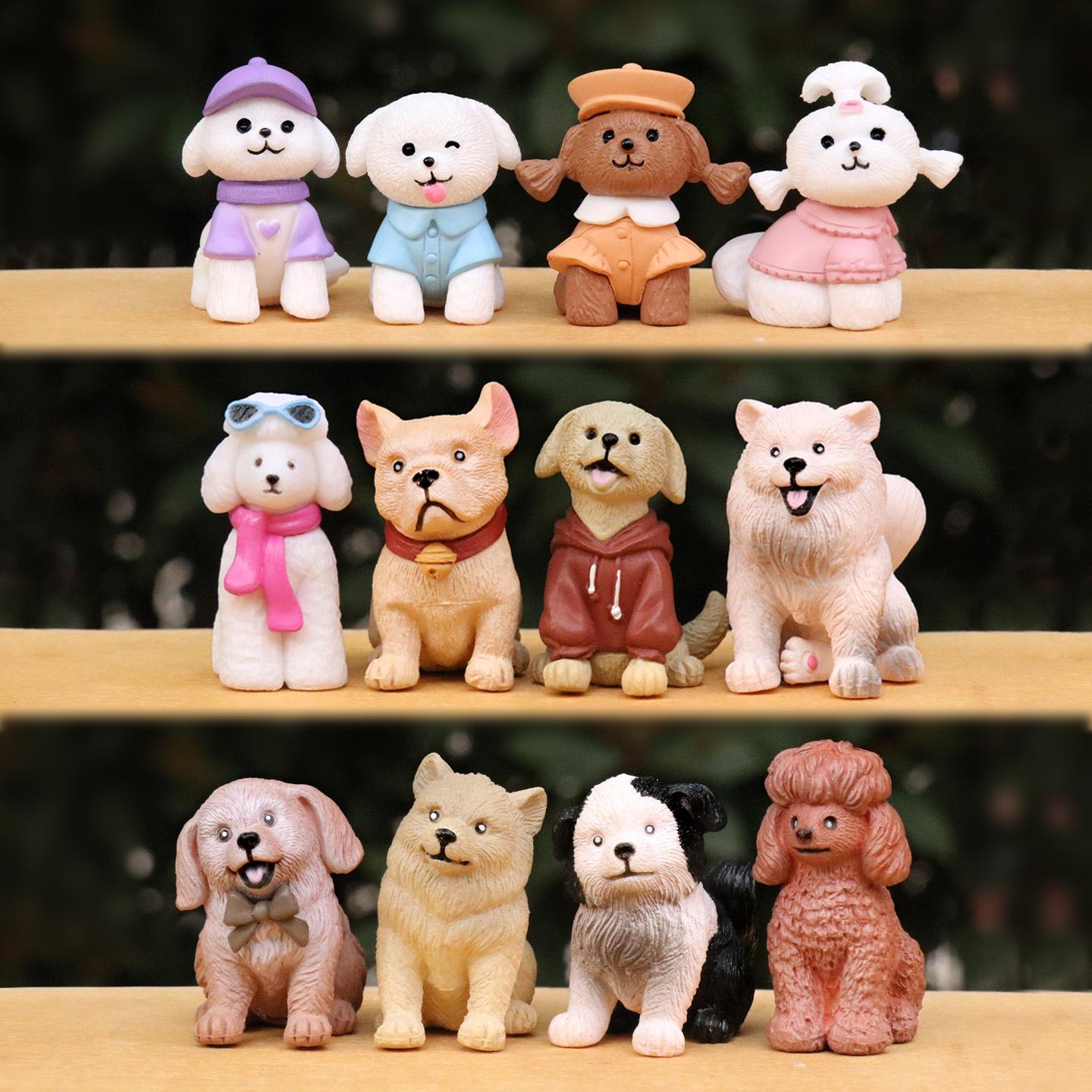 

12pcs Adorable Simulation Dog Puppy Animal Decoration Resin Craft Miniature Figure for Bonsai Microlandscape Fairy Garden Decor