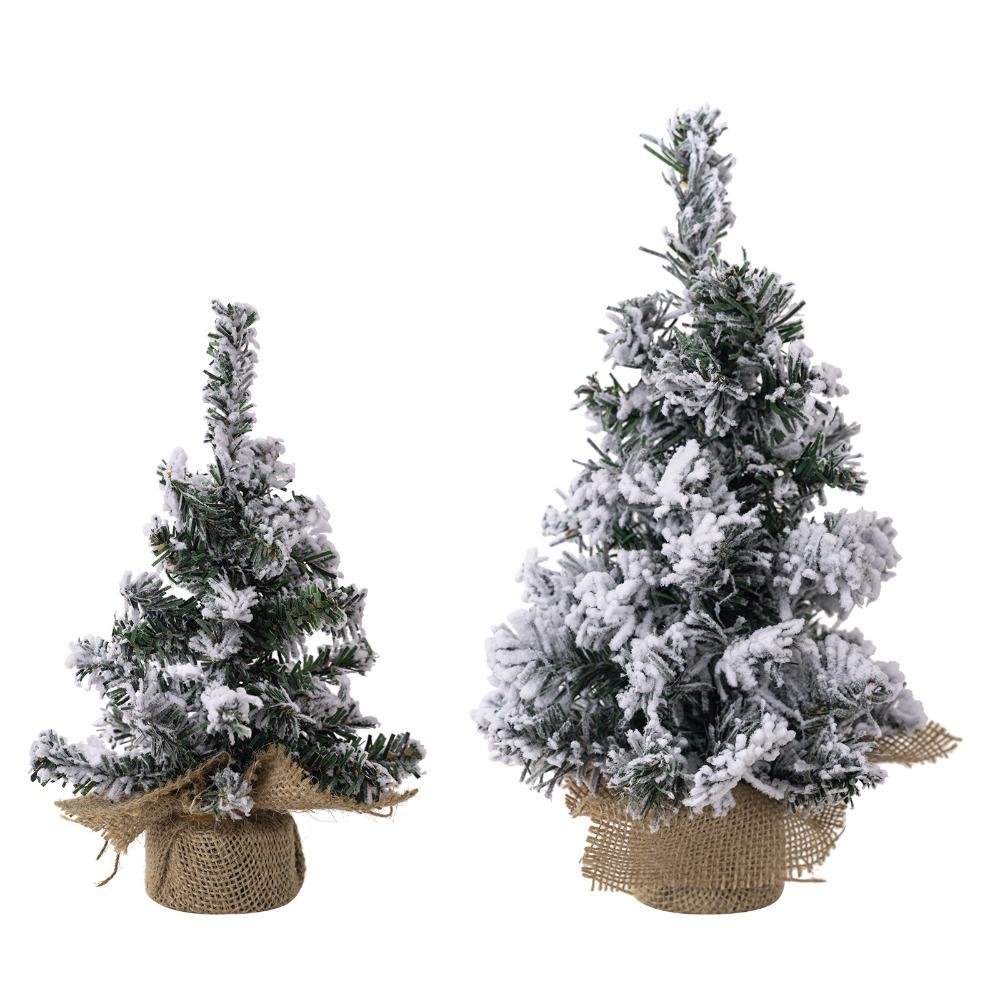 New 20/30cm Flocked Christmas Small Tree Plastic Party Artificial Xmas Pine Tree Lifelike Children Gifts Christmas Ornaments