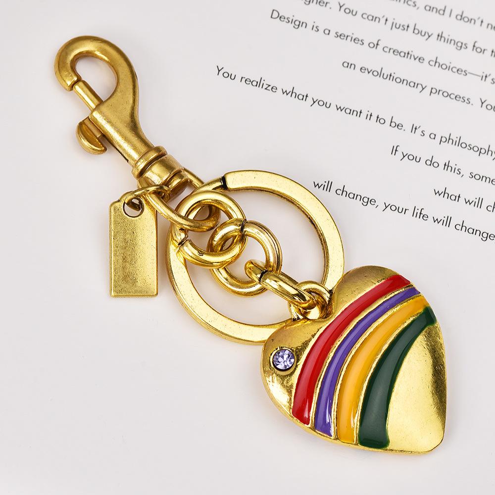 Simple Personality Point Drill Love Rainbow Keychain Alloy Color Drip Peach Heart Eyelashes Eye Bag Pendant Female