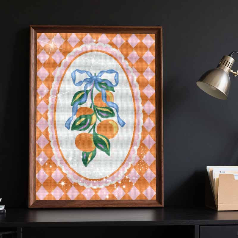 DIY 5D Diamond Painting Kit Orange Fruit Pattern Full Drill Rhinestone Canvas Relaxing Craft for Home Wall Decor and Gift