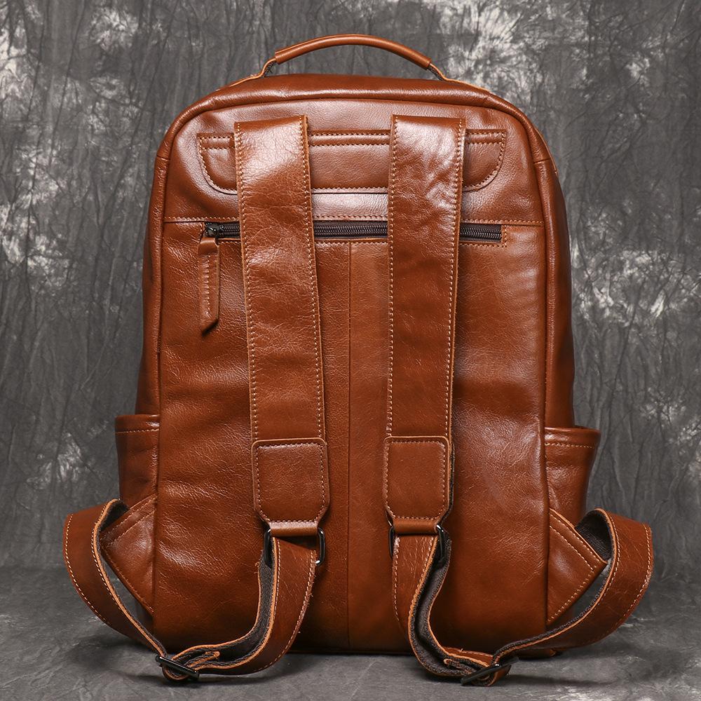 Retro First-Layer Cowhide Men'S Travel Backpack Women'S Leather Computer Backpack Large-Capacity Handbag