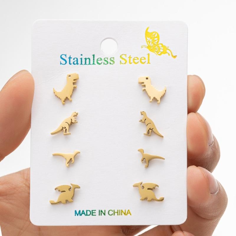 4 Paia Divertenti Orecchini a Forma di Dinosauro dei Cartoni Animati Acciaio Inossidabile Texture Gioielli per Orecchie Moda Spilla per Orecchio Adatto per l'Uso Quotidiano e le Feste