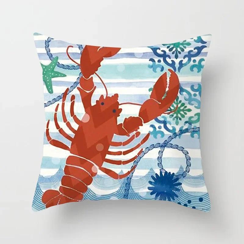 45X45CM Retro Mediterraner Ozean Druck Blau Grün Kissenbezug Heiß Meerjungfrau Fisch Kissenbezug Sofa Sitz Wohnzimmer Dekokissen