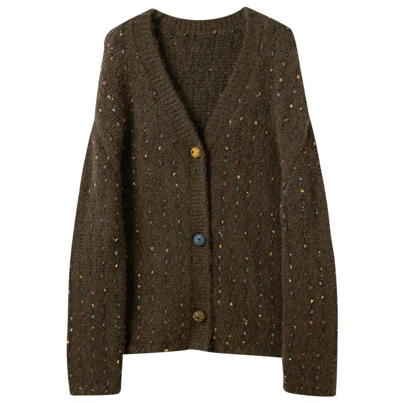 Sancai 2026 Winter Striped V-Neck Knit Cardigan