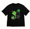 Korean Aesthetic Cat Tshirt for WOMEN Minimalist Black Short Sleeve Crew Neck Tee with Clover Accents Casual Versatile Top