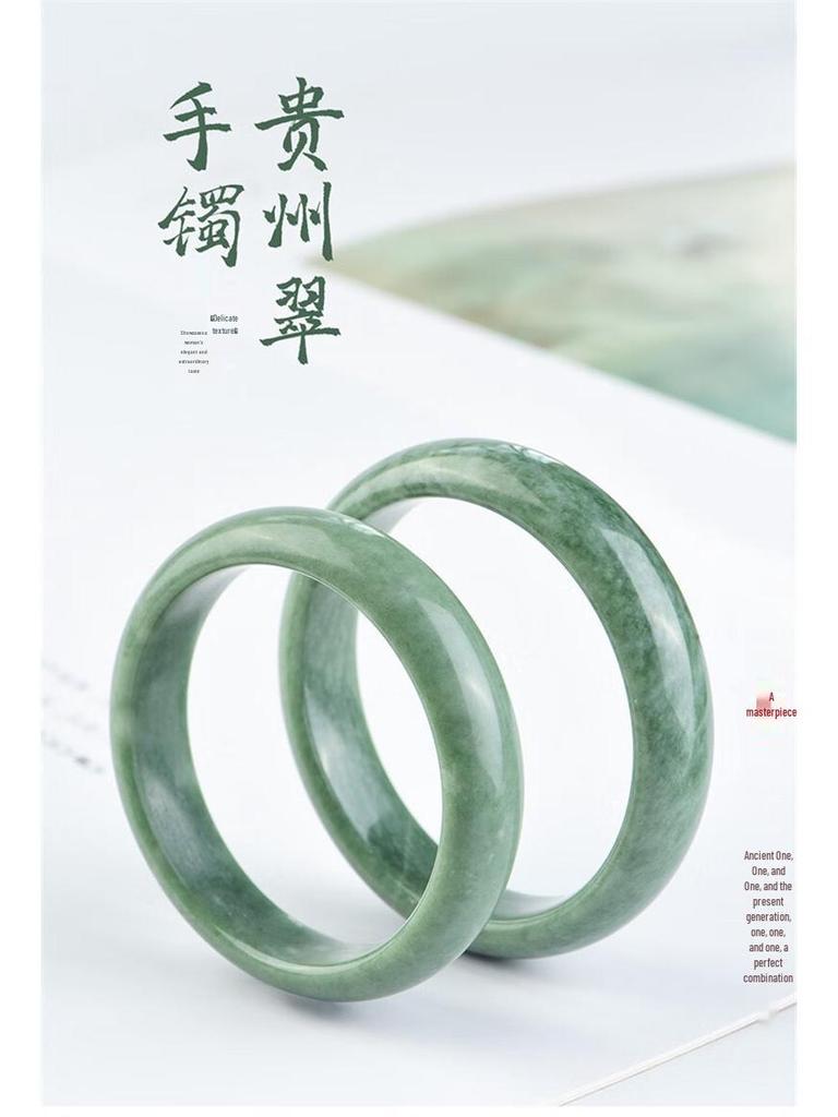 Guizhou Jade Light Green Floating Flower Thin Round Jadeite Bangle for Women