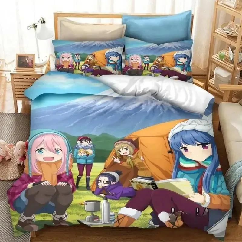 New 3D Print Anime Yuru Camp Bedding Set Duvet Covers Pillowcases Comforter Bedding Sets Bedclothes Bed Home Textiles