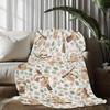 Cute Sloth Pattern Flannel Blanket White Base Green Leaves Brown Branches Playful Cartoon Design
