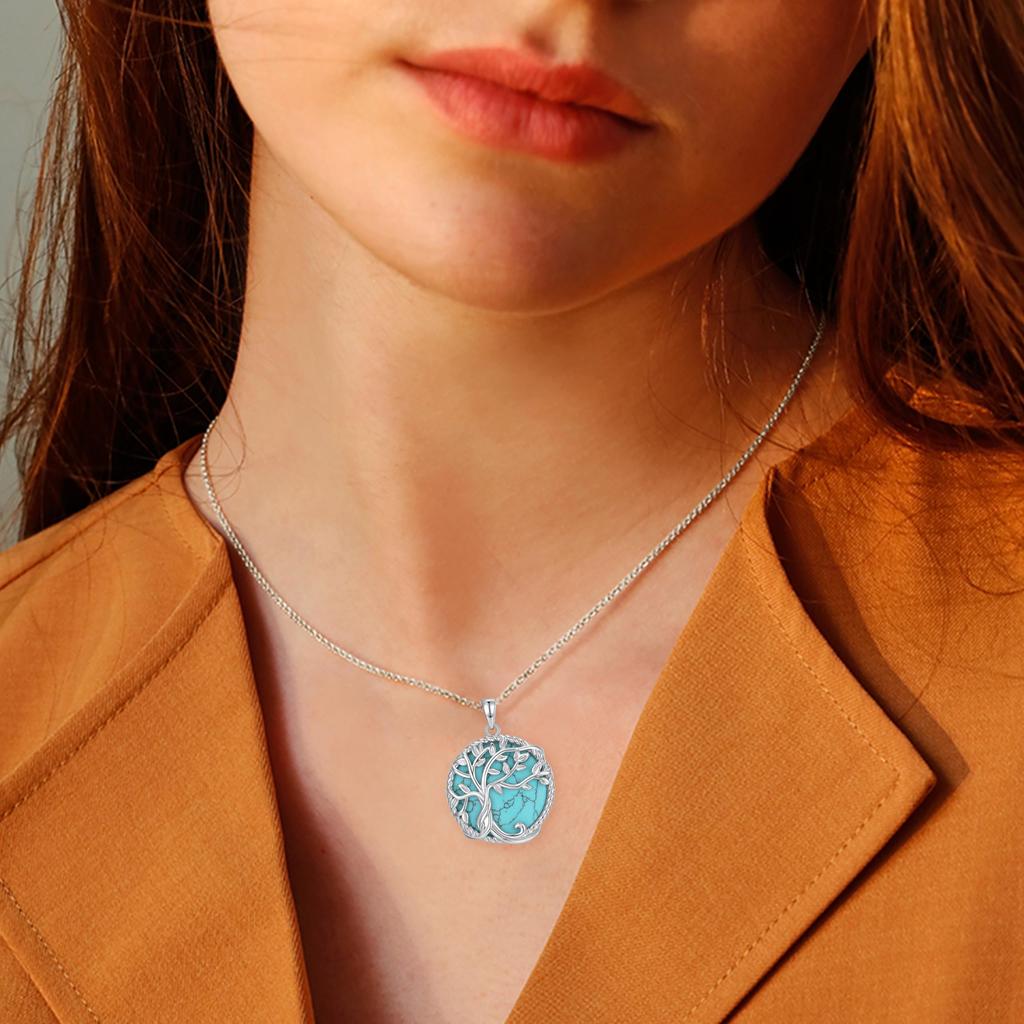 FANCIME Turquoise Tree of Life Hawaiian S925 Perfect for and Gift Wrapping Included Women's Necklace, Jewelry, Silver, Mother's Day, Christmas,
