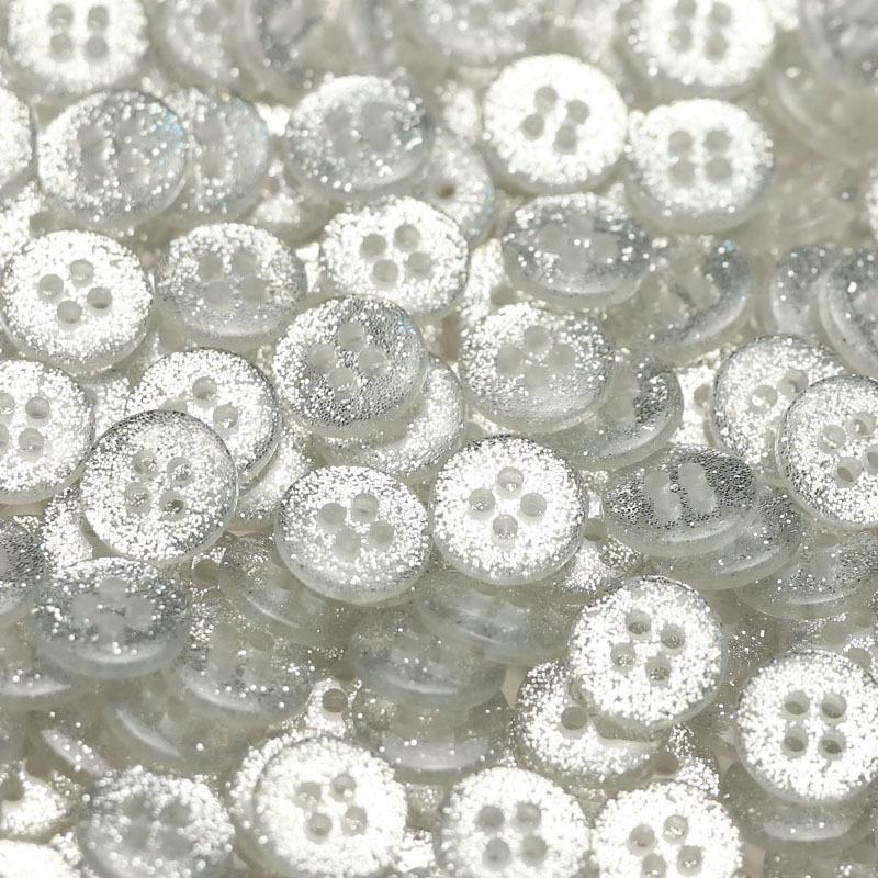 MOSN Silver Sequin Transparent Resin Two-Eye Button for Cardigans and Shirts